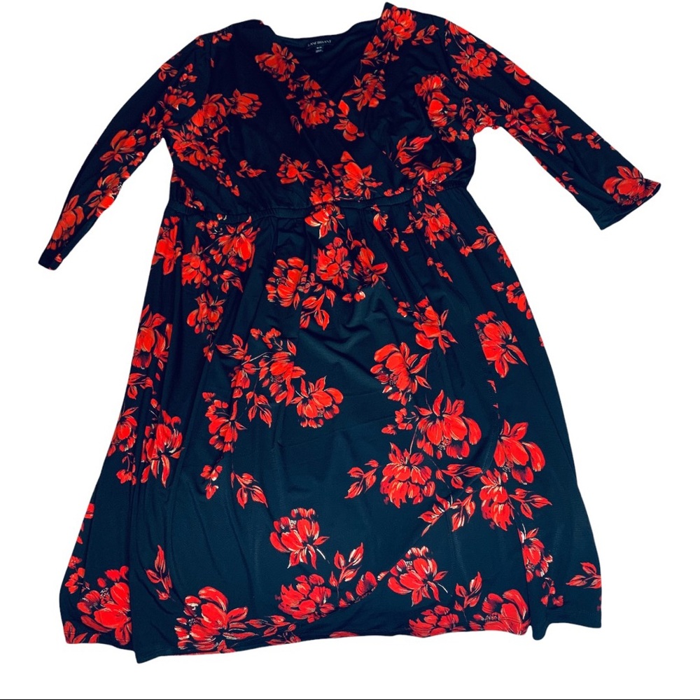 NWT Lane Bryant Black Red and Gold Floral Print Dress size 18/20
